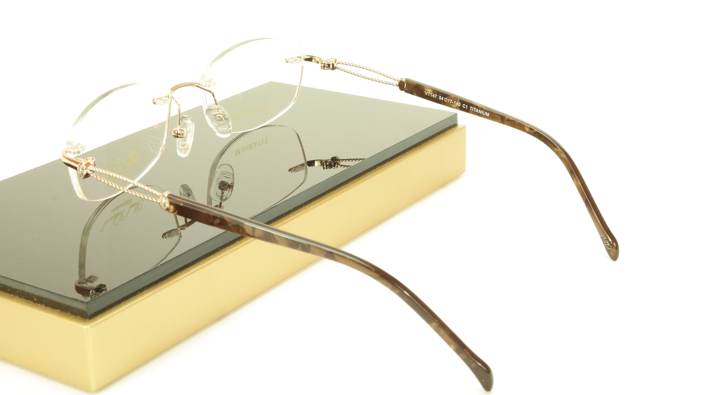 Paul Vosheront VT147 C1 Titanium Gold Rimless Eyeglasses Frame Italy - Frame Bay