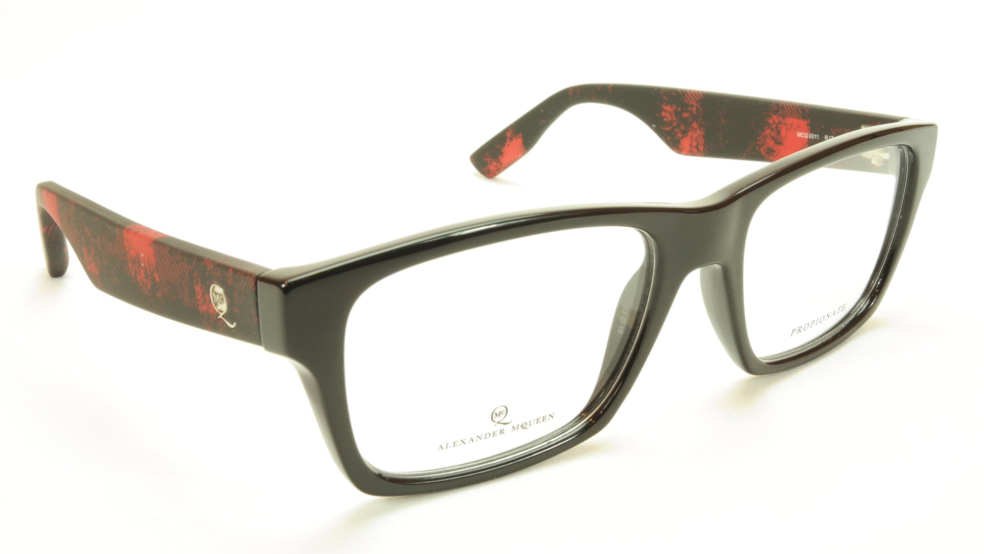 Alexander McQueen Eyeglasses Frame MCQ 0011 RJZ Black Red Acetate Italy 53-18-140 - Frame Bay