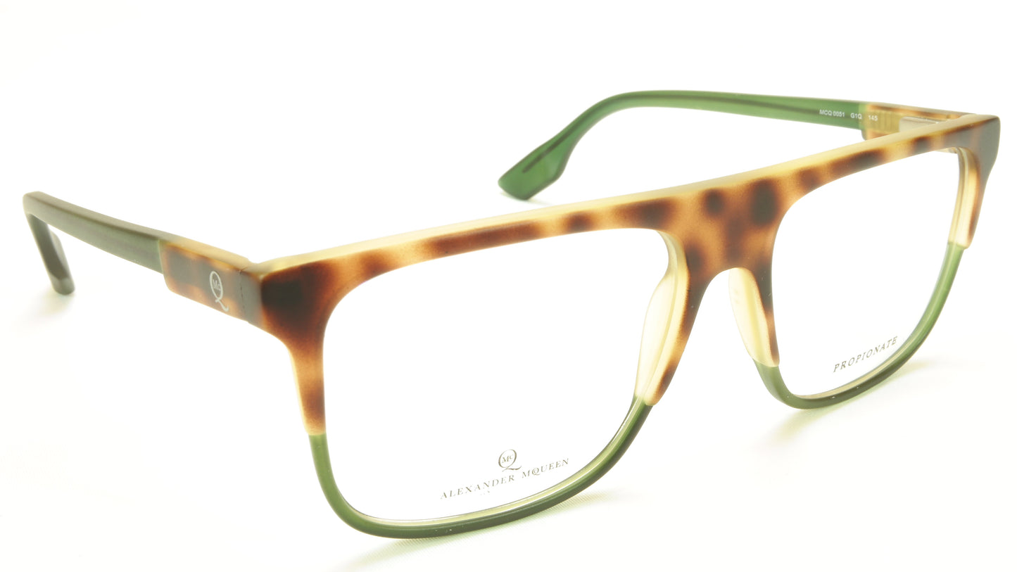 Alexander McQueen Eyeglasses Frame MCQ 0051 G1Q Havana Green Acetate Italy 55-16-145 - Frame Bay