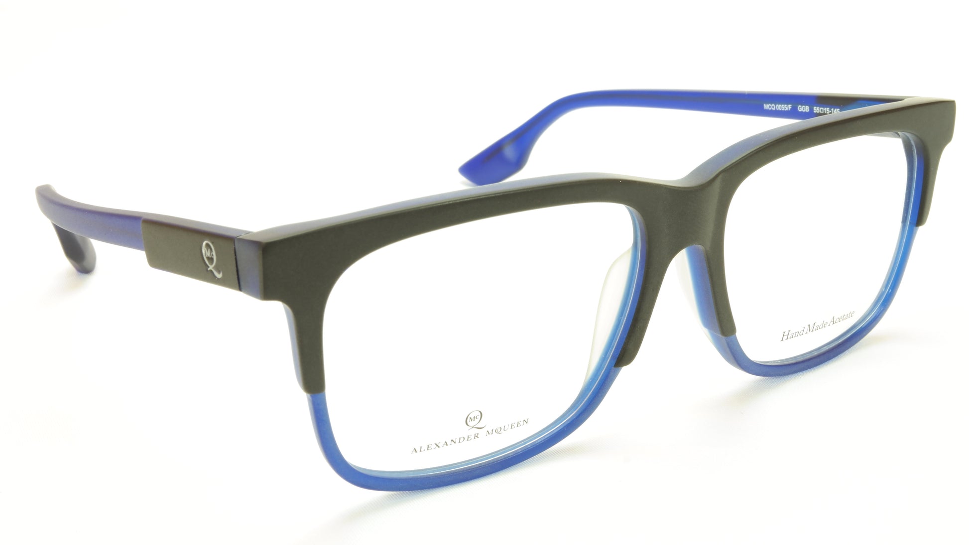 Alexander McQueen Eyeglasses Frame MCQ0055/F Black Blue Acetate Italy 55-15-145 - Frame Bay