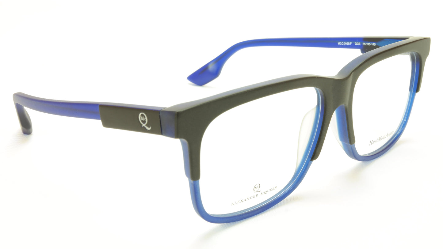 Alexander McQueen Eyeglasses Frame MCQ0055/F Black Blue Acetate Italy 55-15-145 - Frame Bay