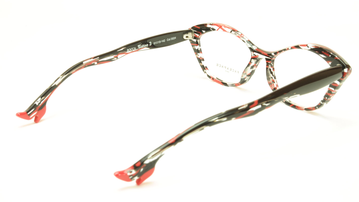 Face A Face Bocca Tatoo 3 Col. 3024 Lines and Red Light Eyeglasses Italy Made - Frame Bay