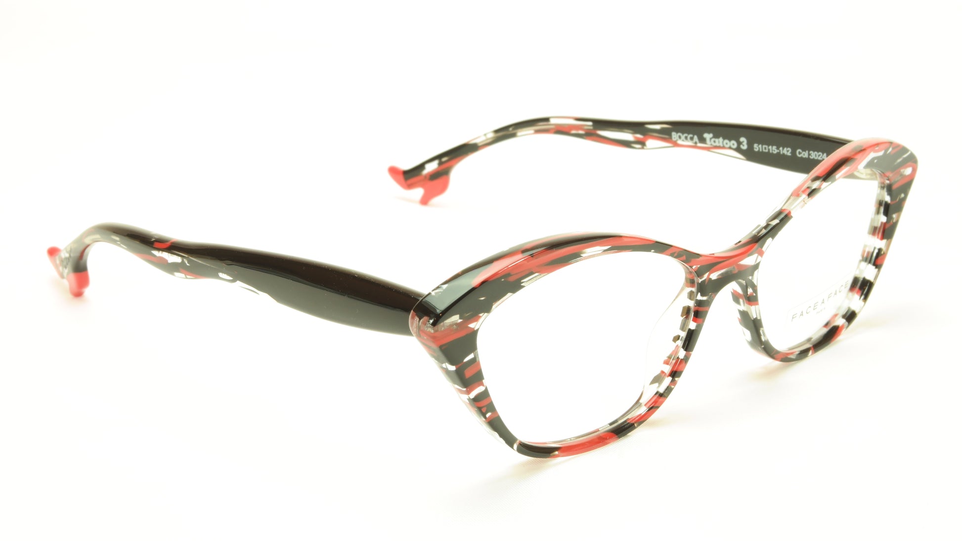 Face A Face Bocca Tatoo 3 Col. 3024 Lines and Red Light Eyeglasses Italy Made - Frame Bay