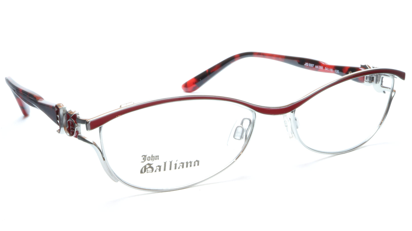 John Galliano Eyeglasses Frame JG5007 066 Metal Silver Red Italy Made 54-16-135 - Frame Bay