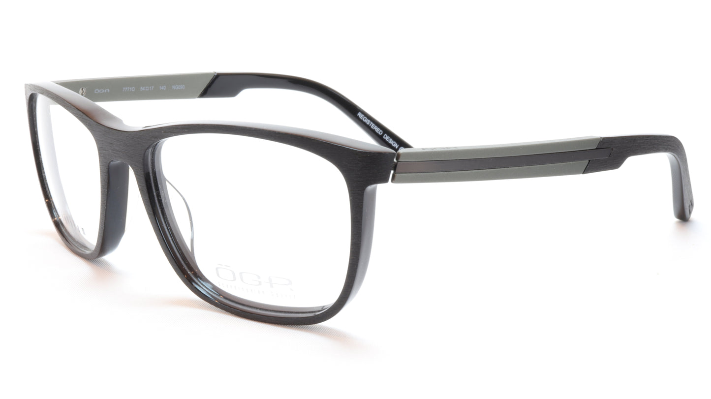 OGA Morel Eyeglasses Frame 77710 NG090 Acetate Black Grey France 54-17-140, 37 - Frame Bay
