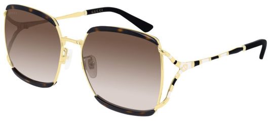 Gucci Sunglasses GG0593SK 002 Havana Gold Brown Gradient Acetate Metal Italy Made