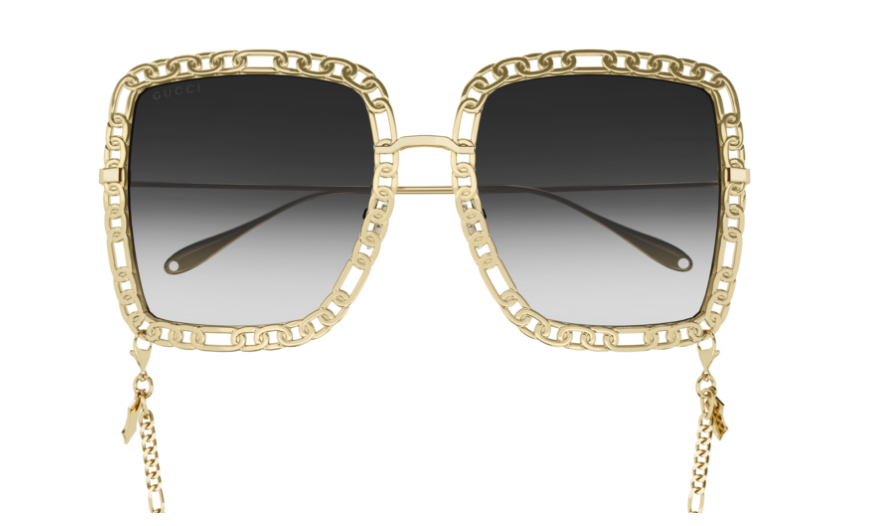Gucci Square Metal Sunglasses with Gold Chain Strap