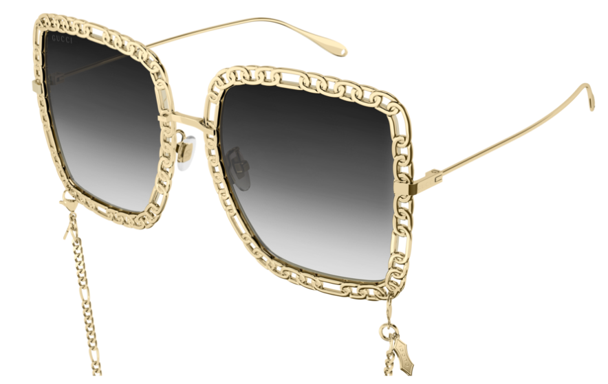 Gucci Square Metal Sunglasses with Gold Chain Strap