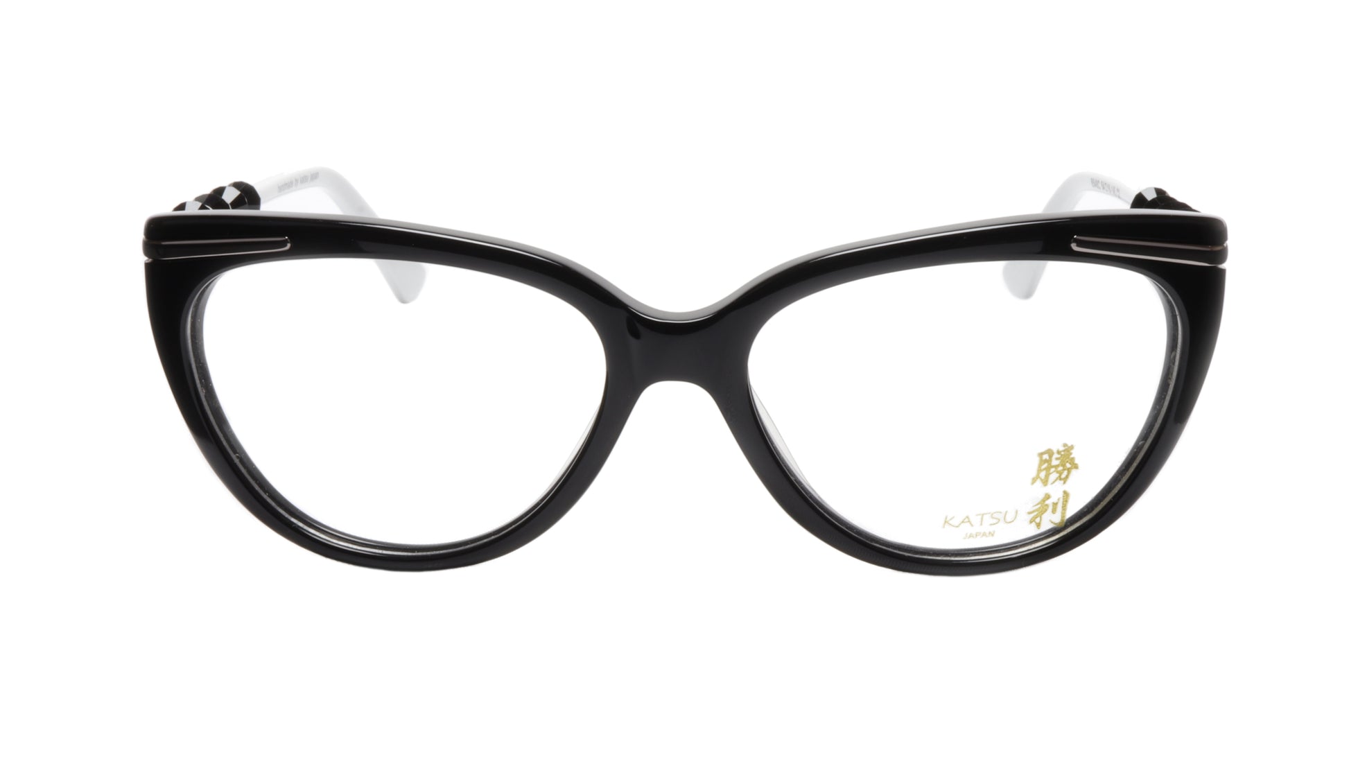 KATSU 8548C C2 Eyeglasses Frame Black White Acetate 54-16-145 Japan Handmade - Frame Bay