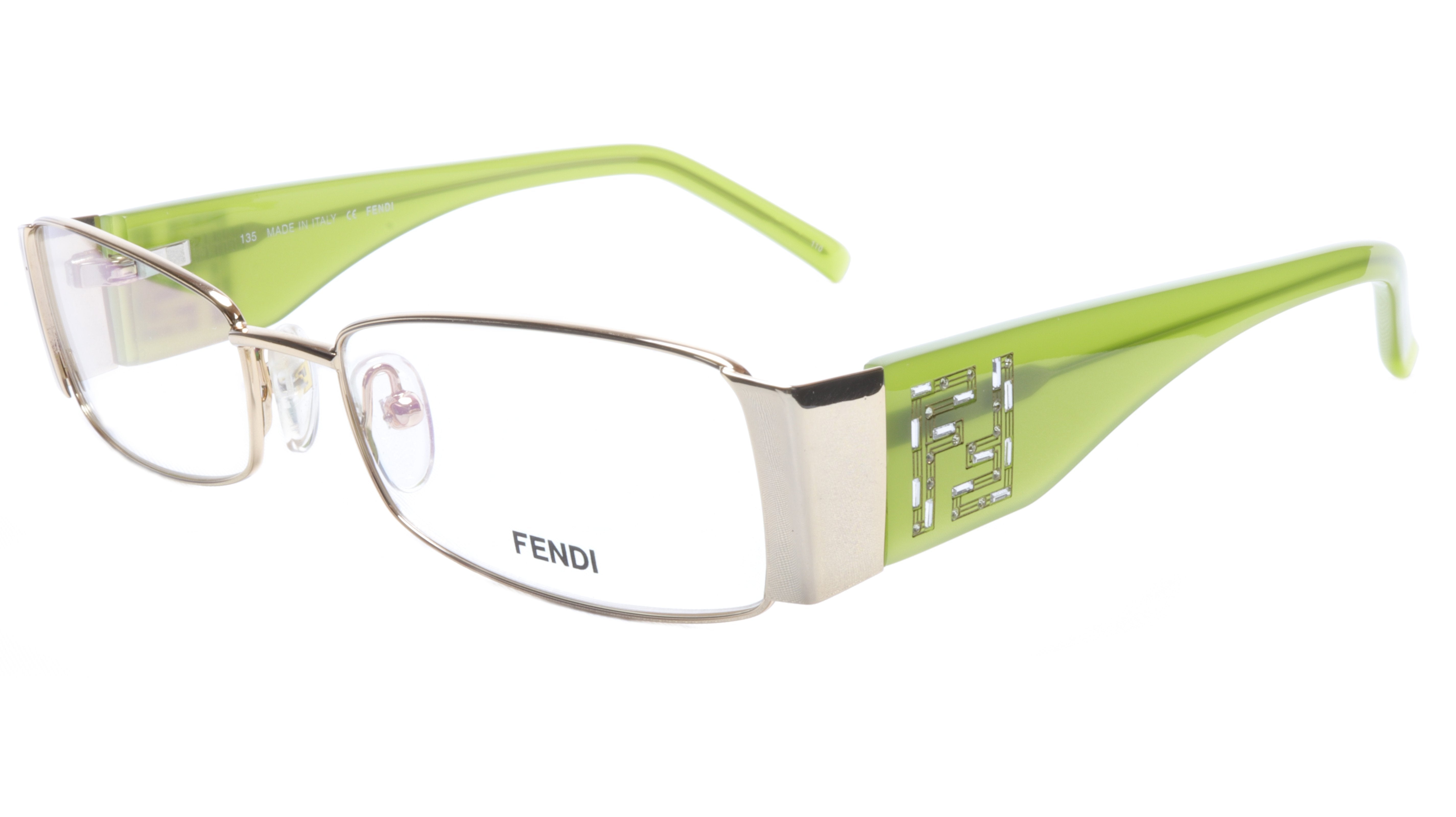 FENDI Eyewear with a Rectangular Shape in Light Green and Silver Beauty