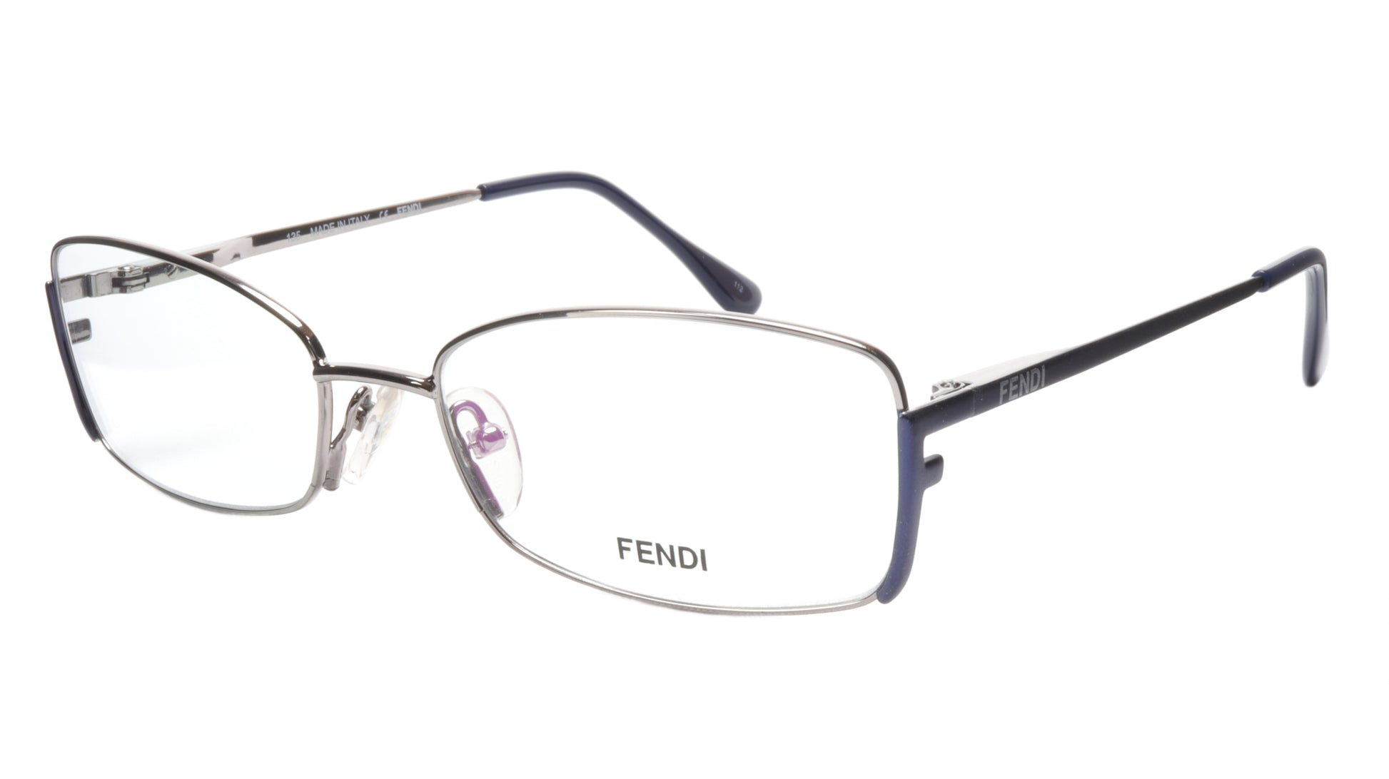 FENDI Eyeglasses Frame F960 (030) Metal Silver Dark Blue Italy Made 52-16-135 30 - Frame Bay