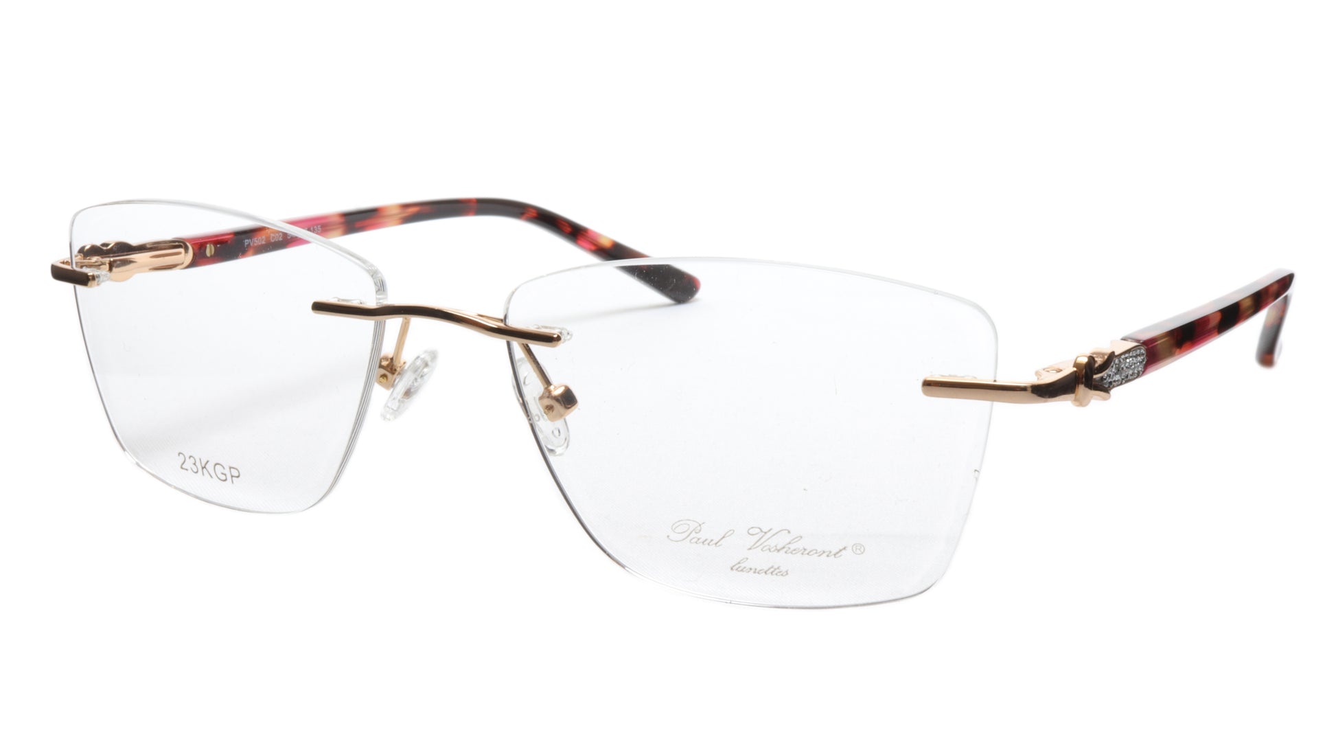 Paul Vosheront Eyeglasses Frame PV502 C02 Gold Plated Acetate Italy 54-17-135 37 - Frame Bay