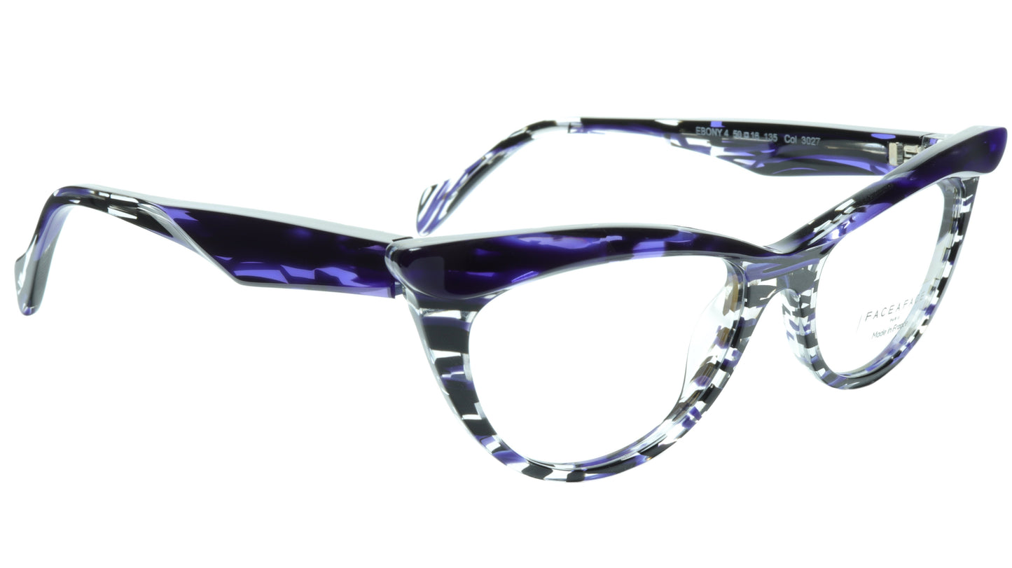 Face A Face Eyeglasses Frame Ebony 4 3027 Acetate Violet Cateye 50-16-135 31 - Frame Bay