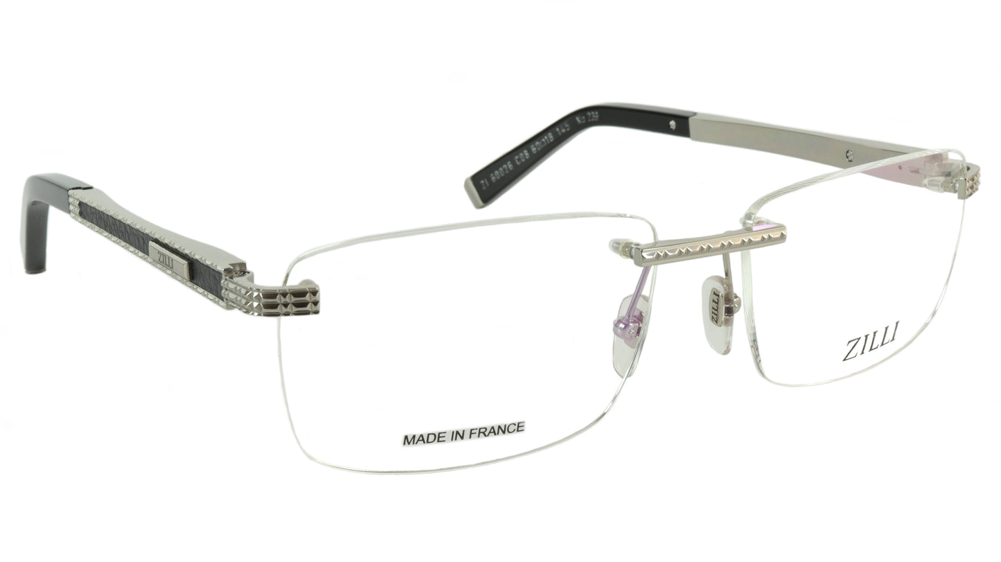 ZILLI Eyeglasses Frame Titanium Leather Acetate Silver France Made ZI 60026 C08 - Frame Bay