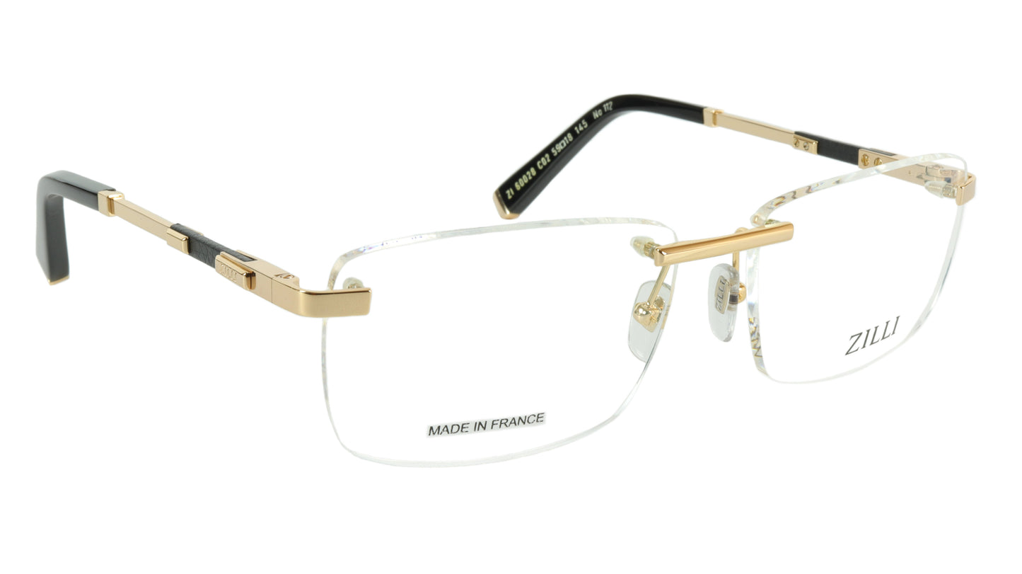 ZILLI Eyeglasses Frame Titanium Leather Acetate Gold France Made ZI 60028 C02 - Frame Bay