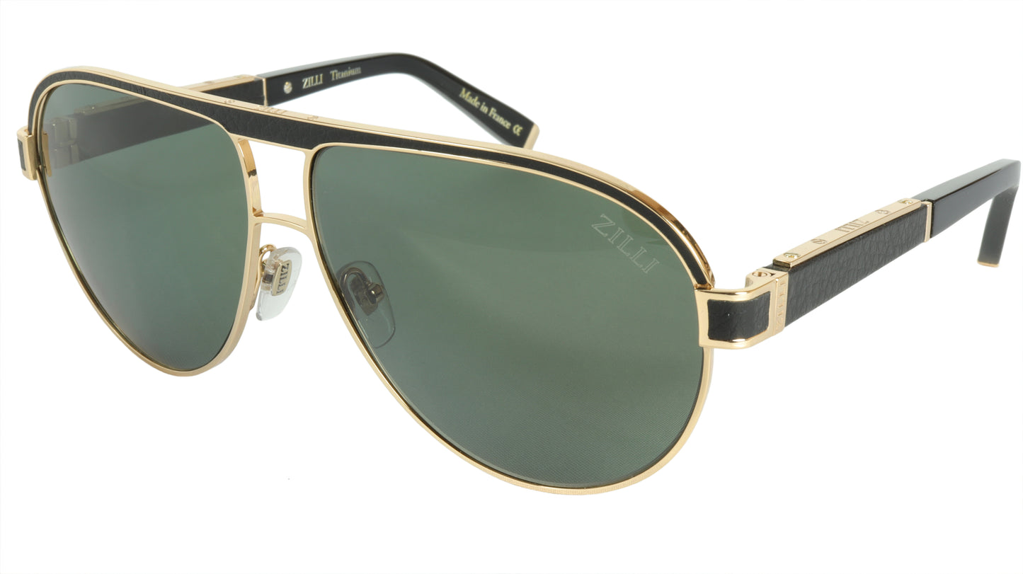 ZILLI Sunglasses Titanium Acetate Leather Polarized France Handmade ZI 65031 C01 - Frame Bay