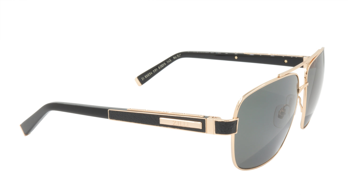 ZILLI Sunglasses Titanium Acetate Leather Polarized France Handmade ZI 65034 C01