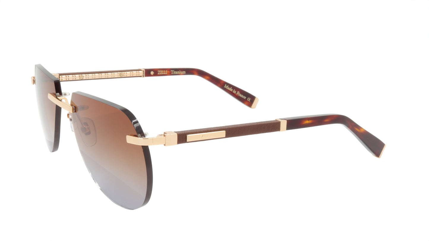 ZILLI Sunglasses Titanium Acetate Leather Gradient France Handmade ZI 65043 C02