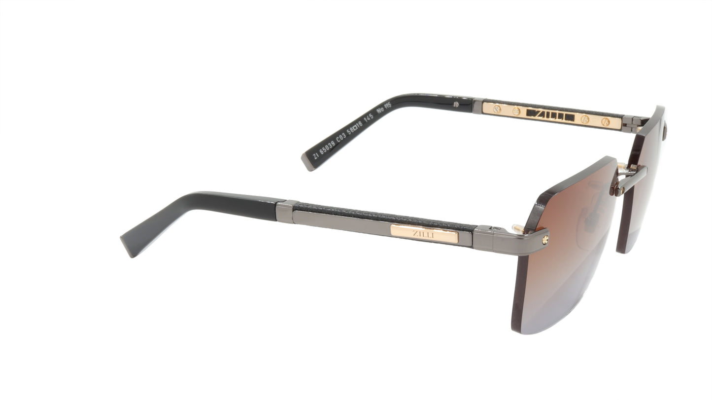 ZILLI Sunglasses Titanium Acetate Leather Gradient France Handmade ZI 65039 C03