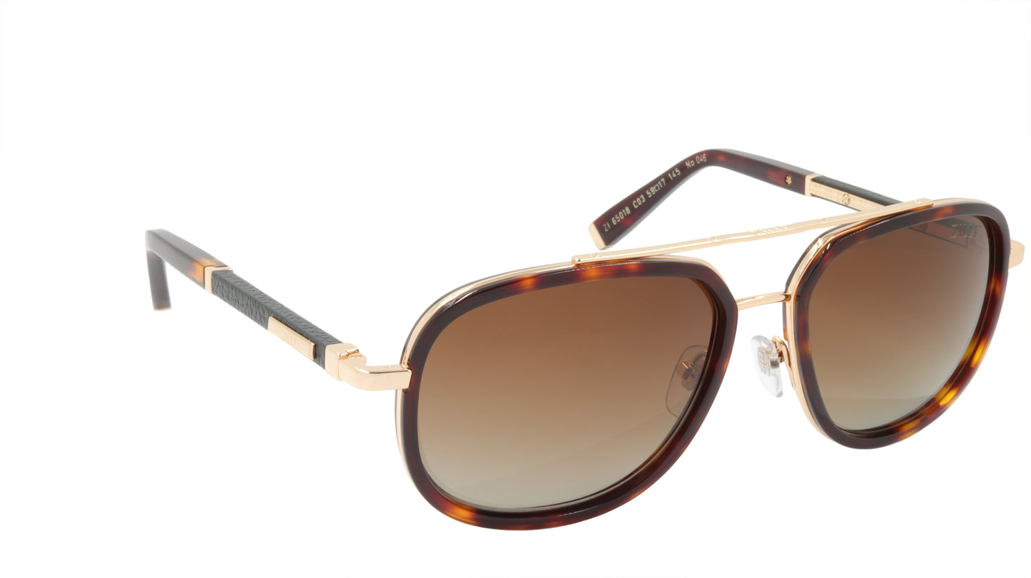 ZILLI Sunglasses Titanium Acetate Leather Polarized France Handmade ZI 65018 C03