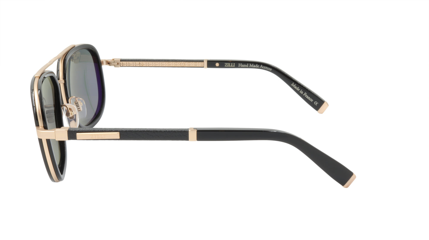 ZILLI Sunglasses Titanium Acetate Leather Polarized France Handmade ZI 65018 C01