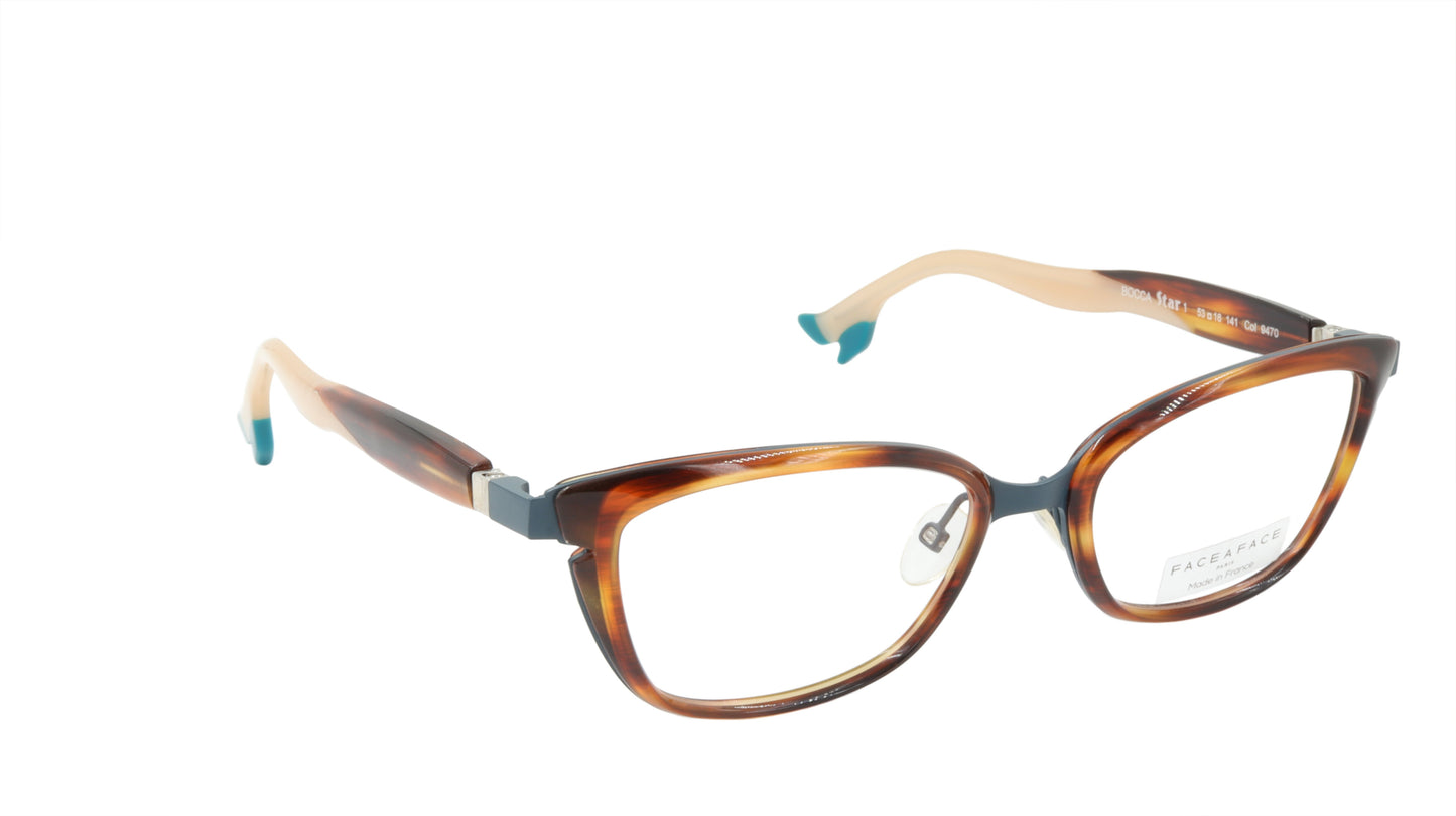 Face A Face Eyeglasses Frame BOCCA STAR 1 Col. 9470 Acetate Blue Grey Brown Horn