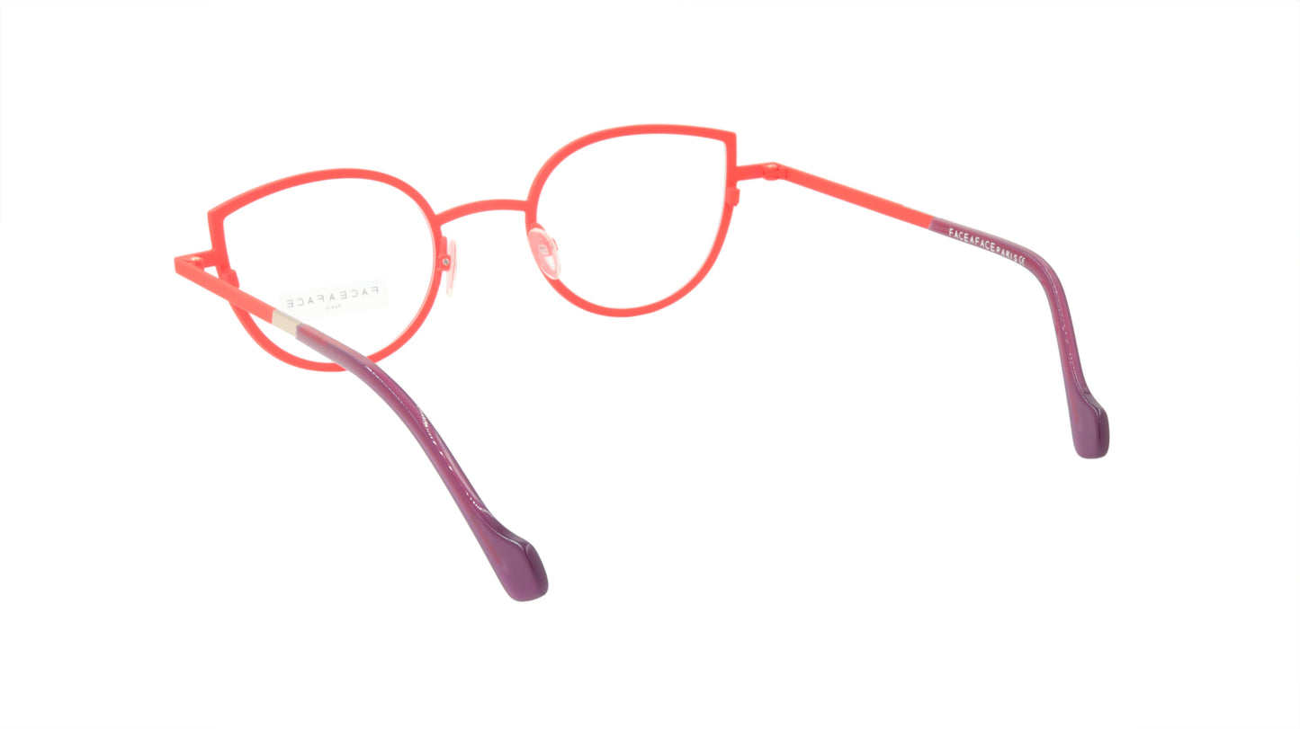 Face A Face Eyewear with a Cat Eye Shape in a Bright Spring Poppy Color
