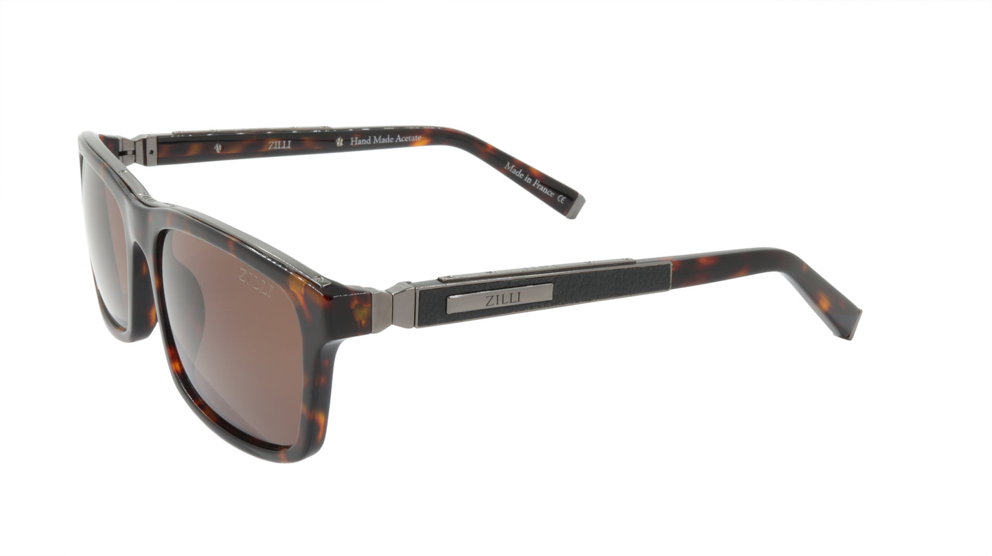 ZILLI Sunglasses Titanium Acetate Leather Polarized France Handmade ZI 65009 C02