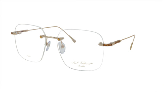 Paul Vosheront Soft Rectangle Gold Plated Designer Eyewear with Smoky Gems