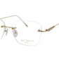 Paul Vosheront Soft Rectangle Gold Metal Optical Eyeframe with Yellow Gems