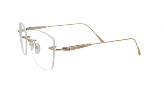 Paul Vosheront Soft Rectangle Gold Metal Optical Eyeframe with Yellow Gems
