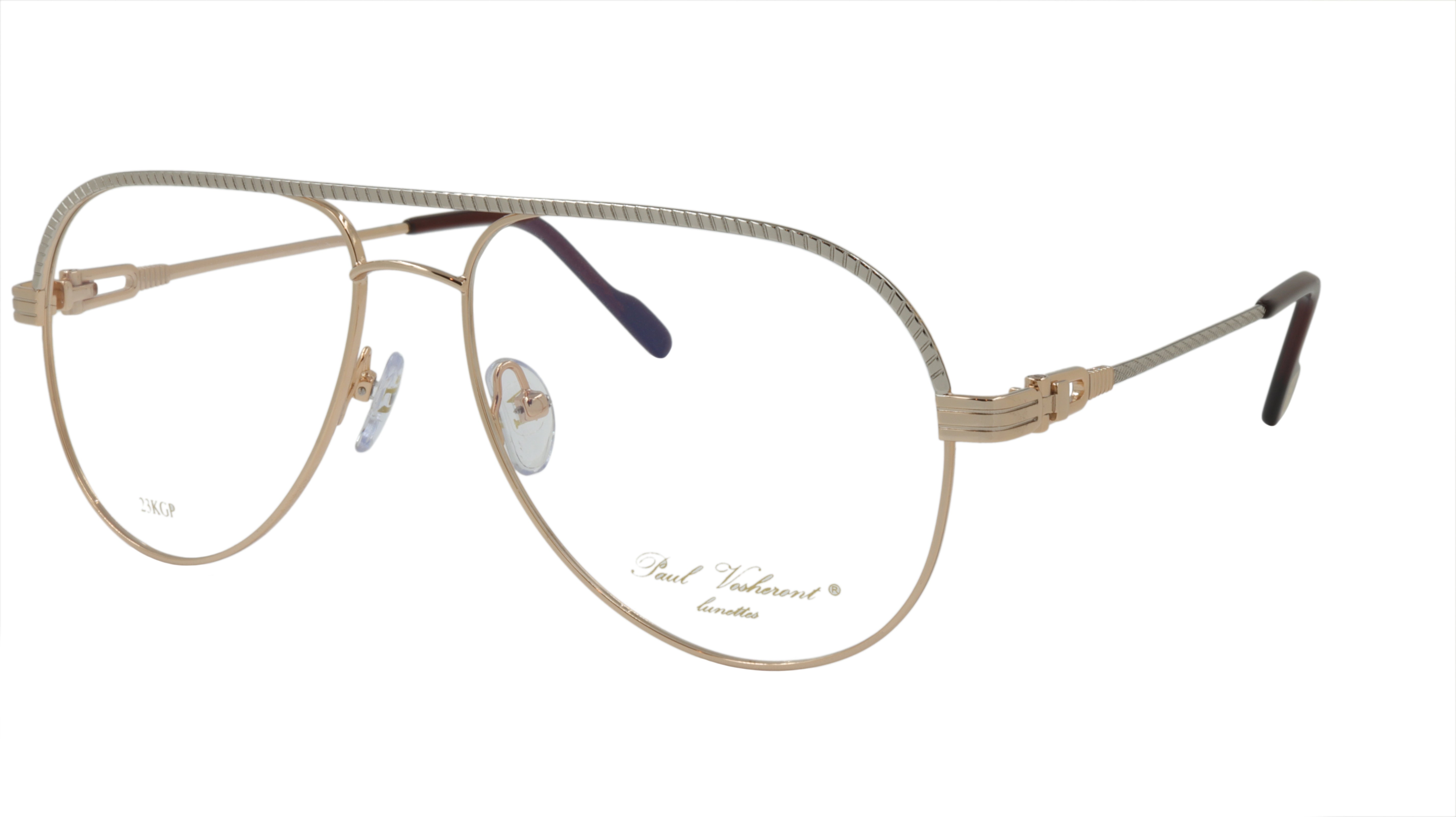 Paul Vosheront Aviator Silver & Gold Acetate Optical Frame PV395 C1 ...