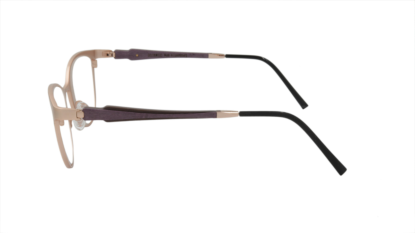 GOLD & WOOD Eyewear in Satin Rose Gold and Purple