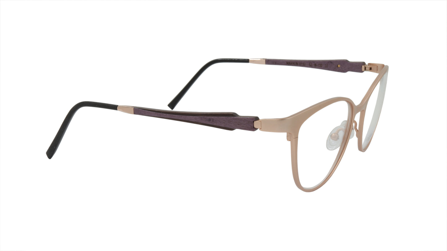 GOLD & WOOD Eyewear in Satin Rose Gold and Purple