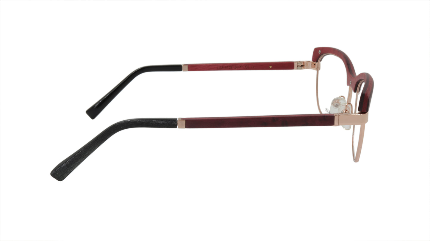 GOLD&WOOD Eyeglasses Frame Wood Metal Acetate Luxembourg Made Lisa 01 03