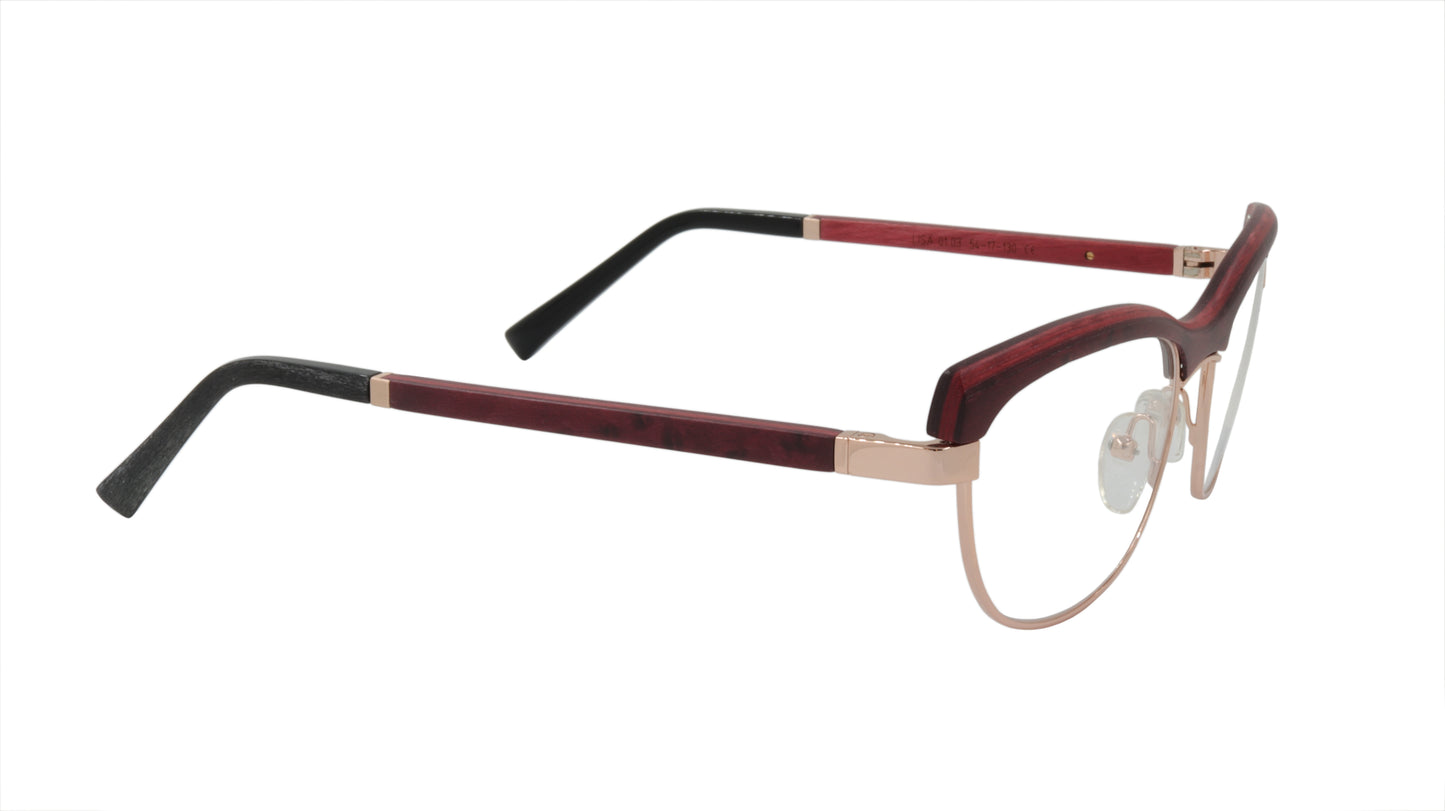 GOLD&WOOD Eyeglasses Frame Wood Metal Acetate Luxembourg Made Lisa 01 03