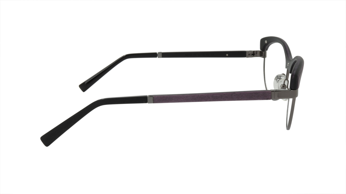 GOLD & WOOD Eyewear with Bold Wood Accented in Purple and Black