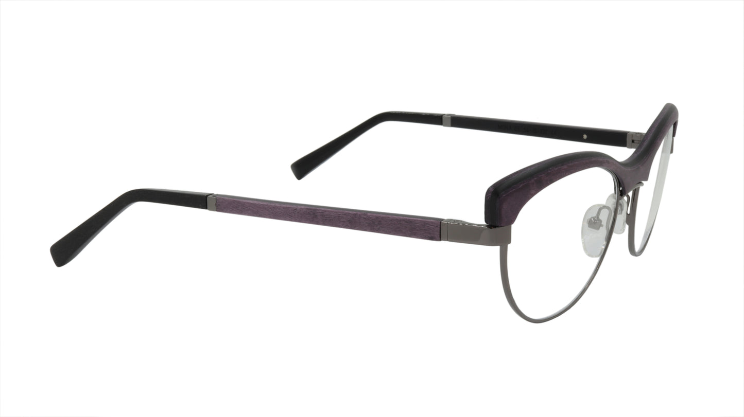 GOLD & WOOD Eyewear with Bold Wood Accented in Purple and Black