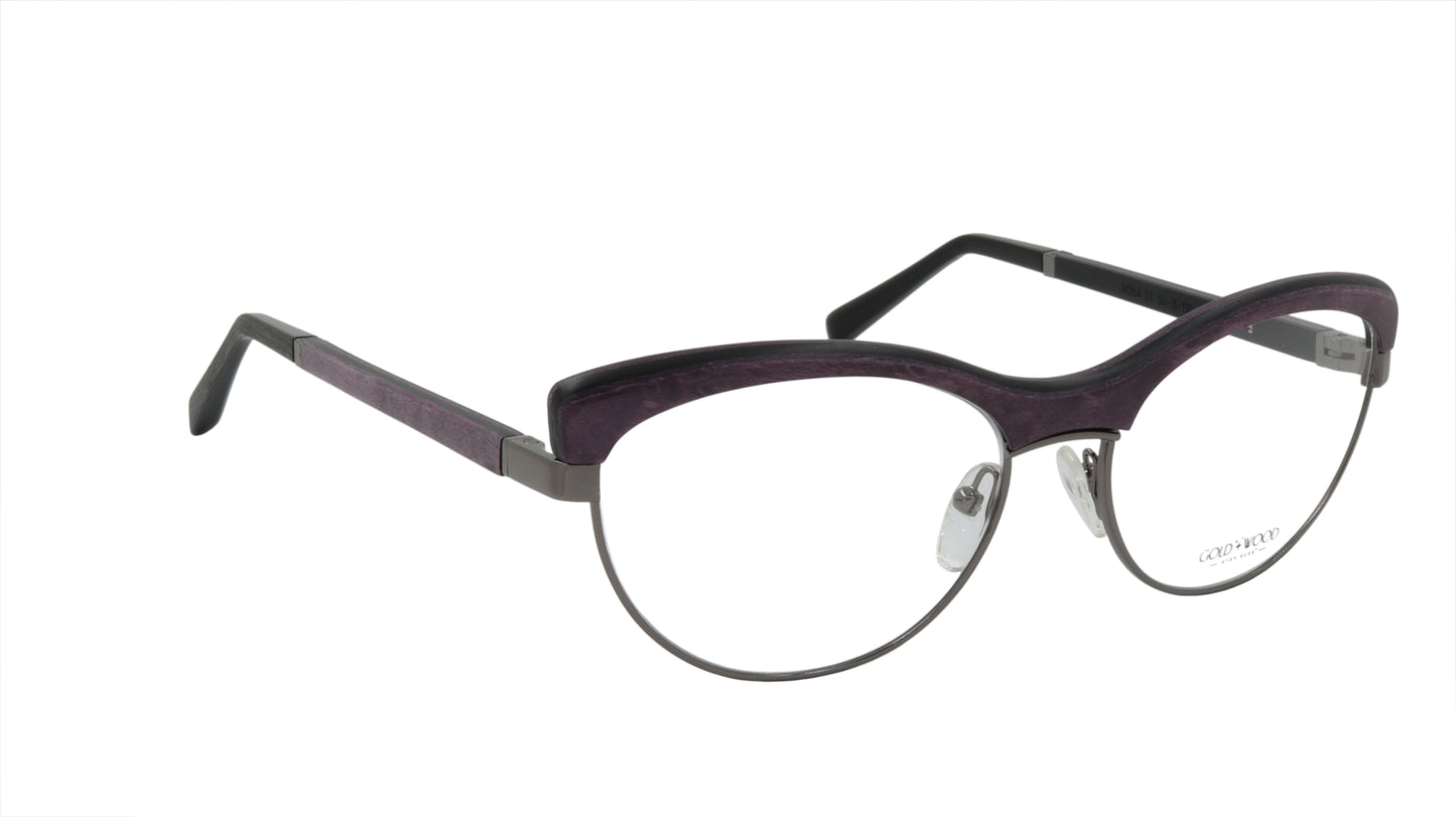 GOLD & WOOD Eyewear with Bold Wood Accented in Purple and Black