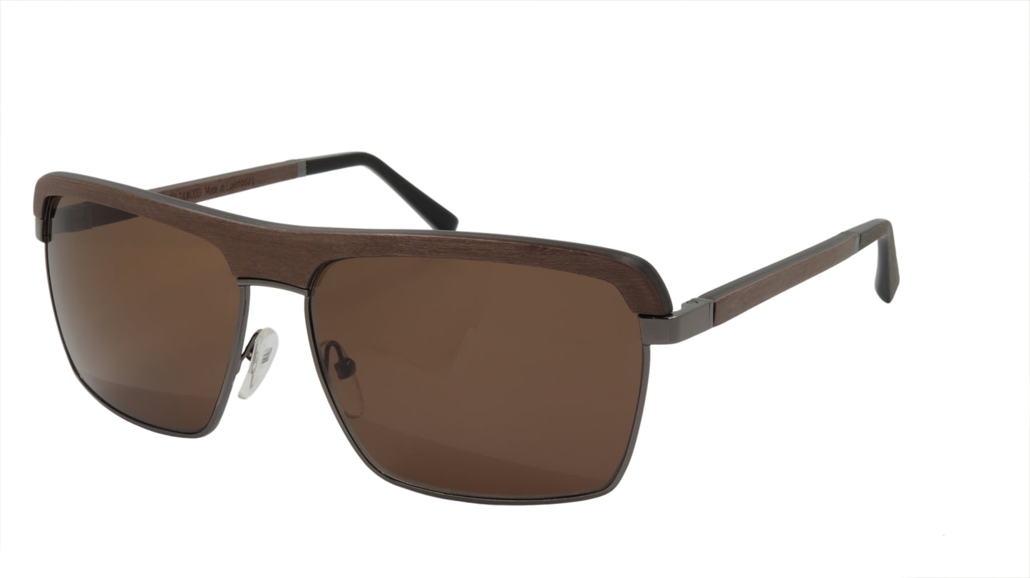 GOLD & WOOD Sunglasses Accented in Brown Wood and Gun Metal Black