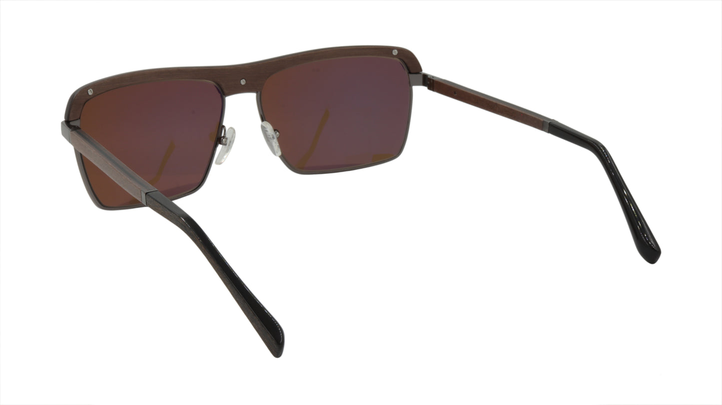 GOLD & WOOD Sunglasses Accented in Brown Wood and Gun Metal Black