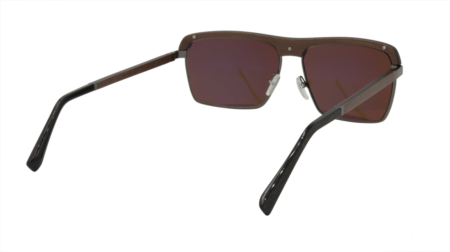 GOLD & WOOD Sunglasses Accented in Brown Wood and Gun Metal Black