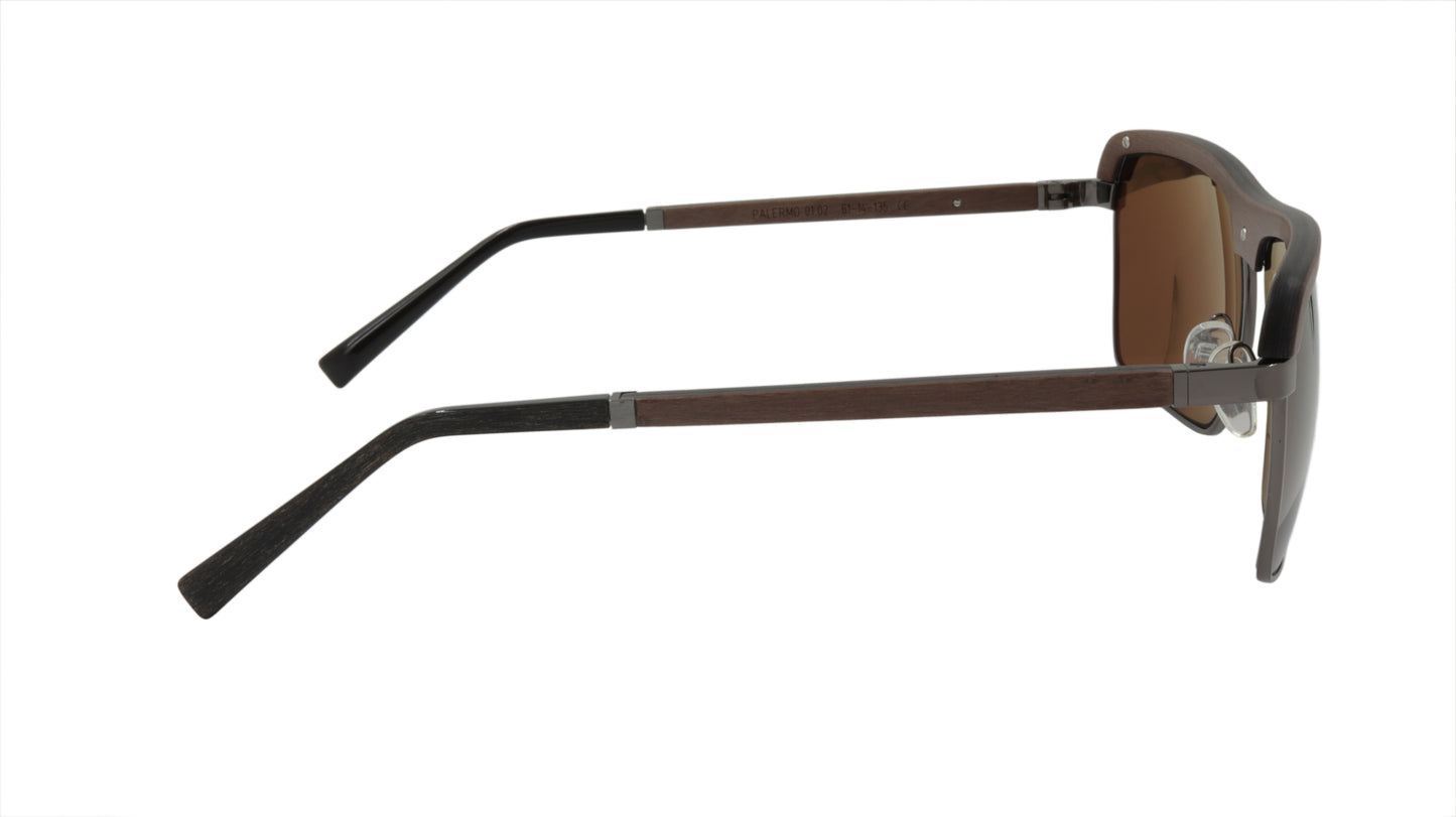 GOLD & WOOD Sunglasses Accented in Brown Wood and Gun Metal Black