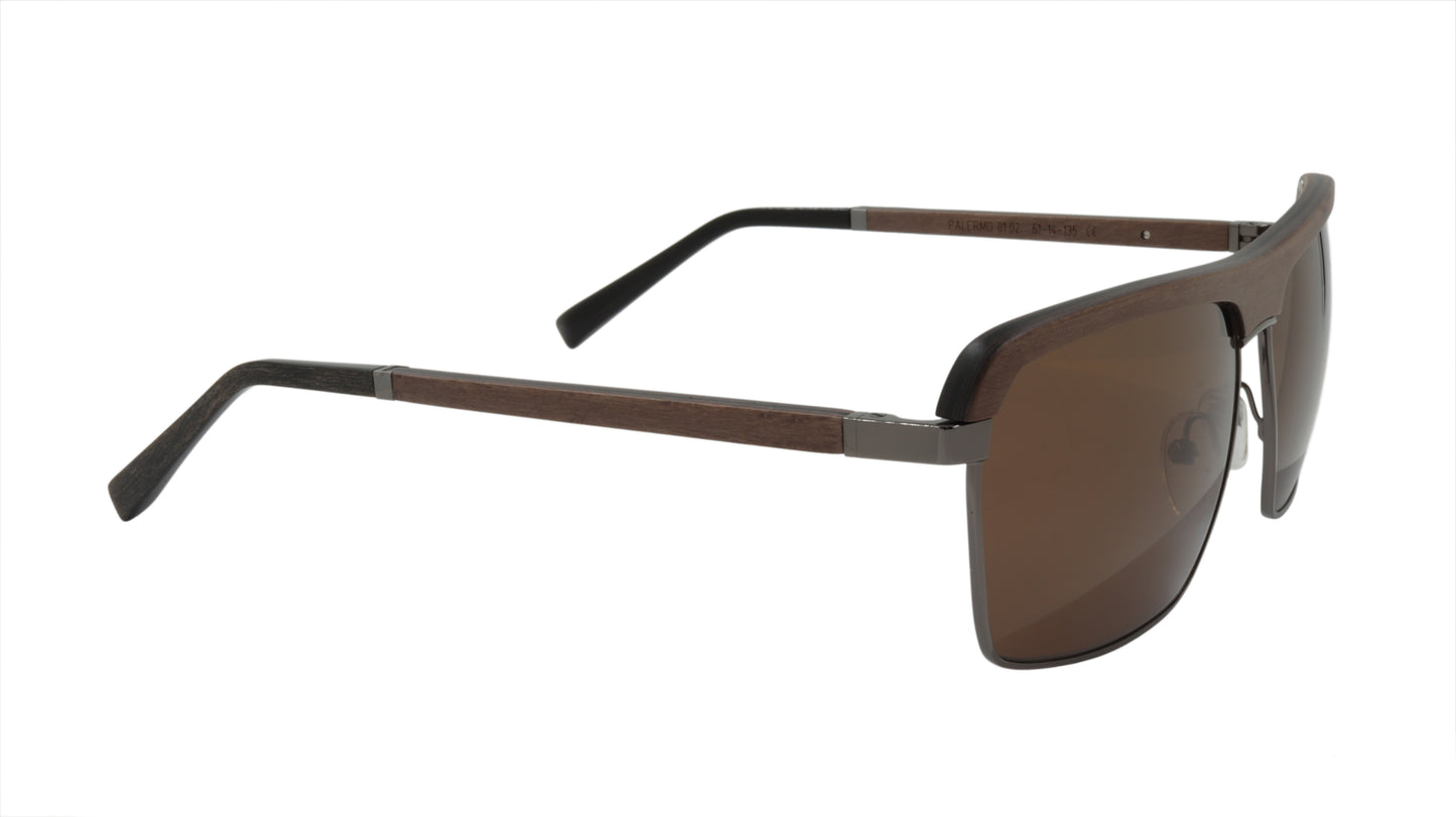 GOLD & WOOD Sunglasses Accented in Brown Wood and Gun Metal Black