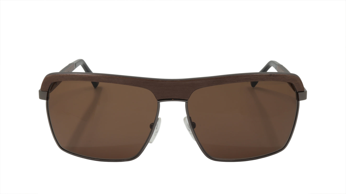 GOLD & WOOD Sunglasses Accented in Brown Wood and Gun Metal Black