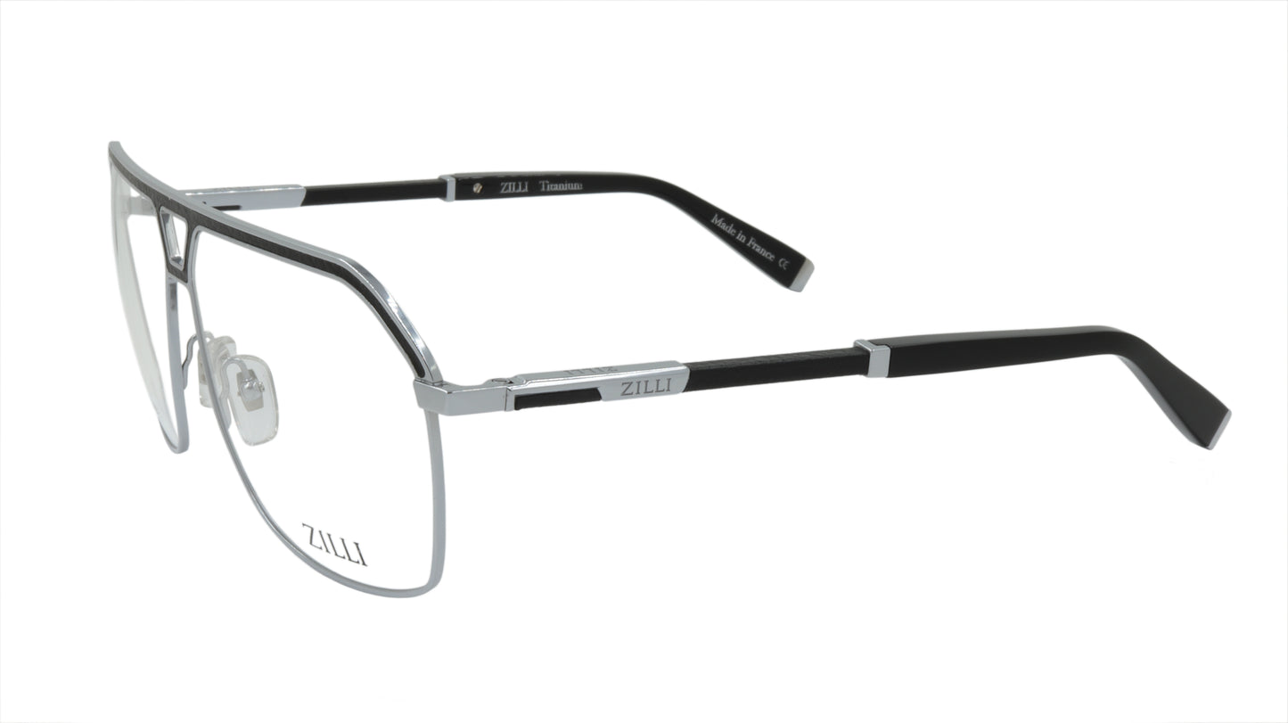 ZILLI Eyewear in Black and Silver Crafted in Titanium, Acetate with Leather Accents