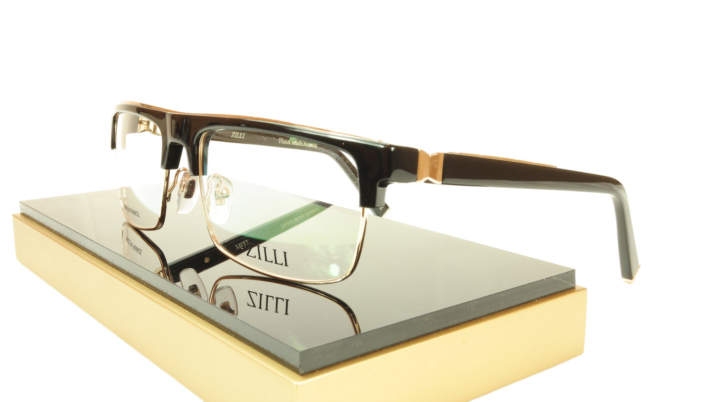 ZILLI Eyeglasses Frame Acetate Titanium Black Gold France Made ZI 60005 C01 - Frame Bay