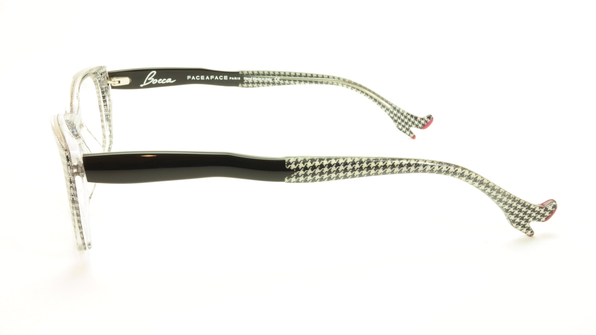 Face A Face Bocca Sexy 2 Col AT17 Houndstooth Black Red Eyeglasses Made in Italy - Frame Bay