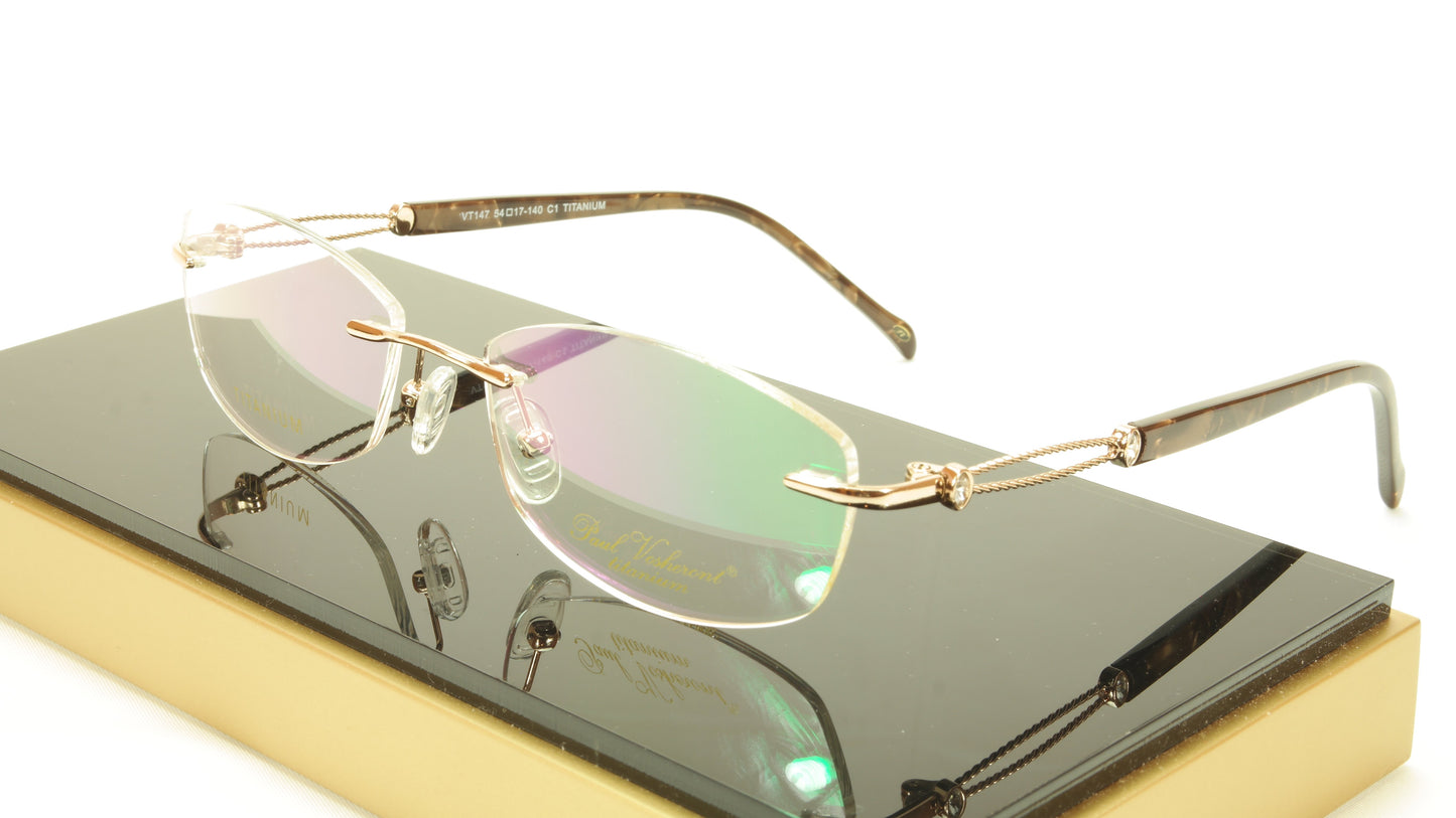 Paul Vosheront VT147 C1 Titanium Gold Rimless Eyeglasses Frame Italy - Frame Bay