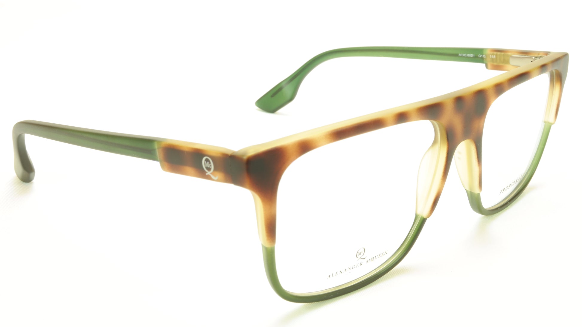 Alexander McQueen Eyeglasses Frame MCQ 0051 G1Q Havana Green Acetate Italy 55-16-145 - Frame Bay